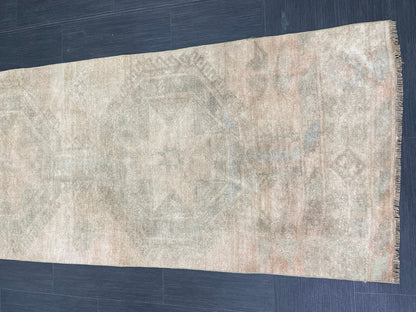 Muted Vintage Runner Rug 2.7 x 12.2 Muted Turkish Runner Star Rug Muted Oushak Runner Rug Hallway Runner Kitchen Runner Rug Wool Runner