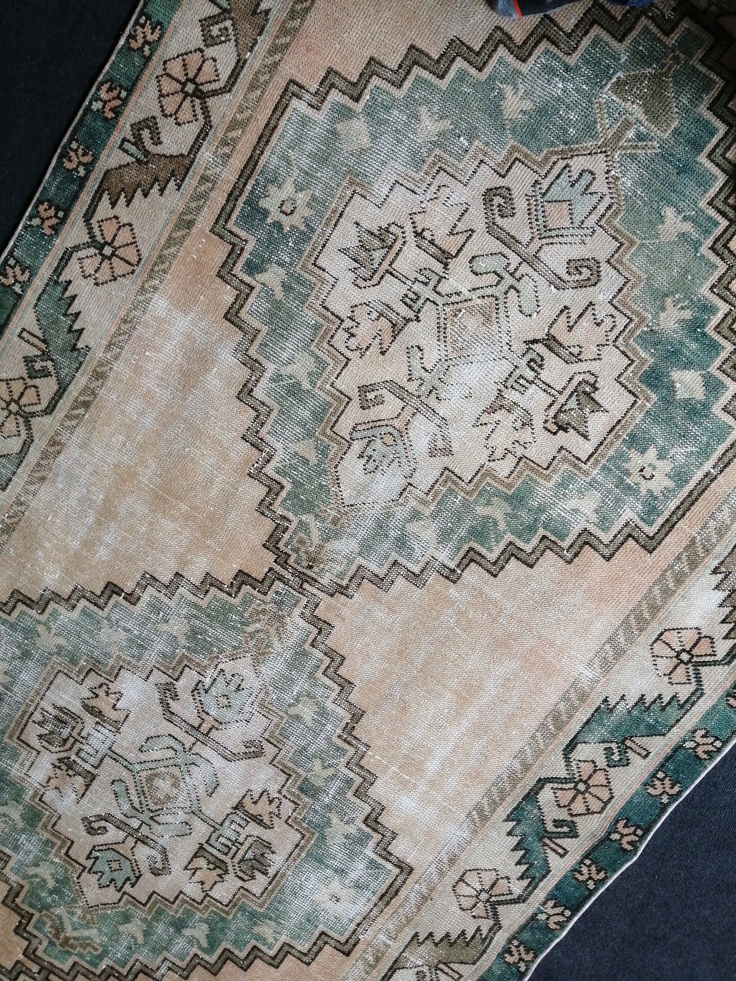 12.5 x 4.7 Large Vintage Rugs  TURKISH HAND MADE Rugs  Green Vintage Turkish Rugs   Oushak Rug  Turkish Oushak Rug, Vintage Oushak Rug