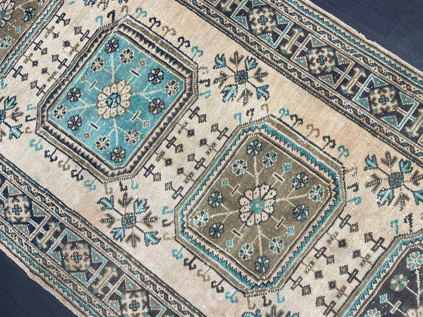 Vintage Runner Rug 4.5 x 11.8 Muted TURKISH Muted Runner Rug Vintage Oushak Runner Rug Long Runner Rug Wool Oriental Runner Handmade Runner