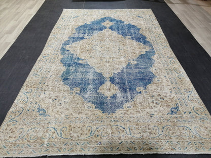 6.3 x 10.5 Denim Blue OUSHAK RUG TURKISH Oushak Rug Vintage Oushak Rug Vintage Runner Rug Wool 10x6 Rug Hand Made Rugs distressed Rug