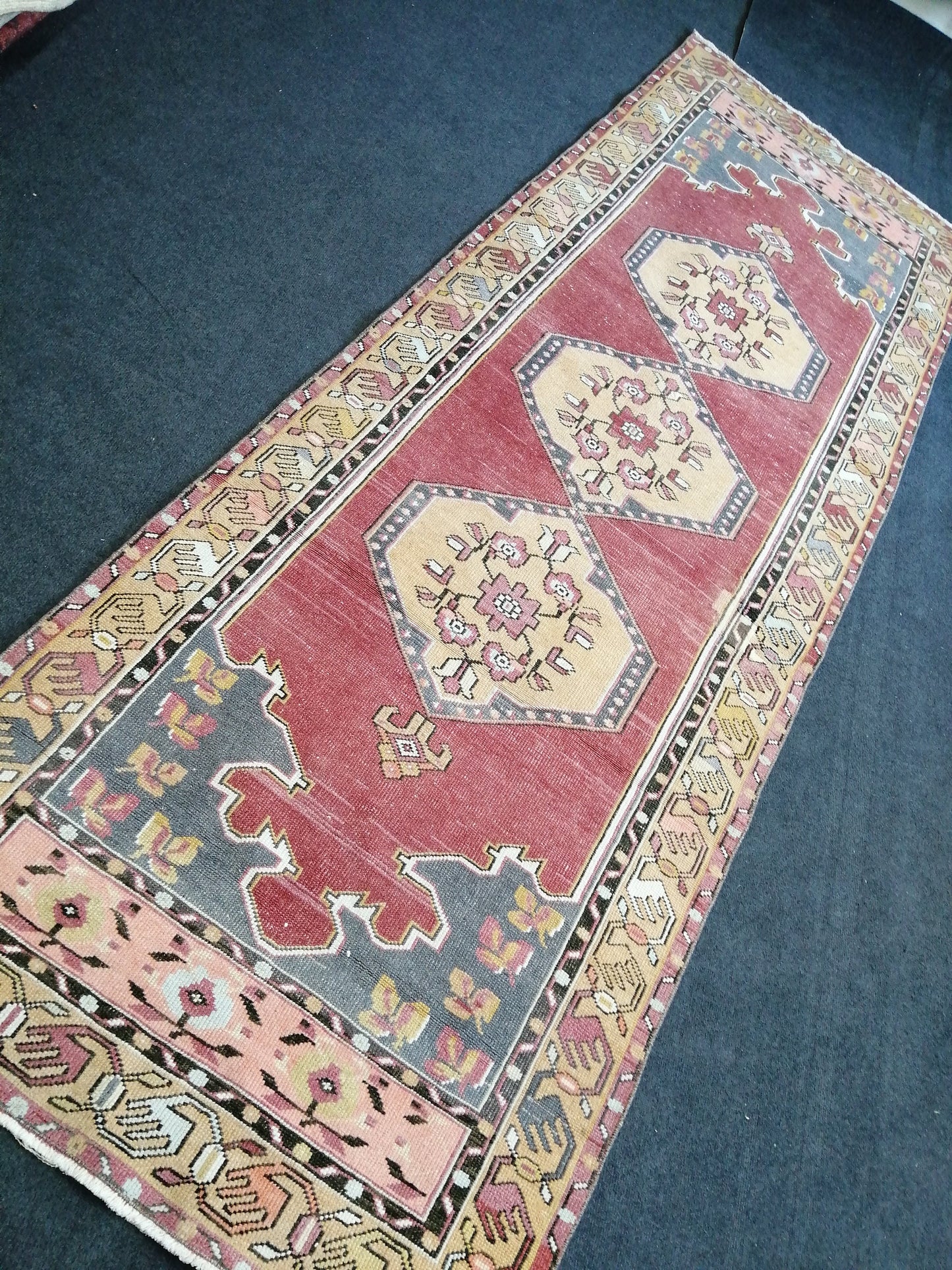 3.4 x 9.9 Vintage Oushak Runner Rug Turkish Runner Rug Vintage Runner Rug Hallway Runner Rug Kitchen Runner Rug Wool Runner Rug