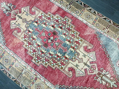 Muted OUSHAK RUG 4.2 x 8.3  Muted Vintage Rug Vintage Rug  Ice Blue Wool Oushak Rug Hand Made Rugs Vintage Turkish Rug