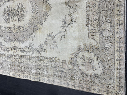 Neutral RUG Vintage Rug 6.7 x 10 ft Vintage Neutral Persian Rug Muted Wool Oriental Rug Blue Handmade Rug Distressed Turkish Antique Rug