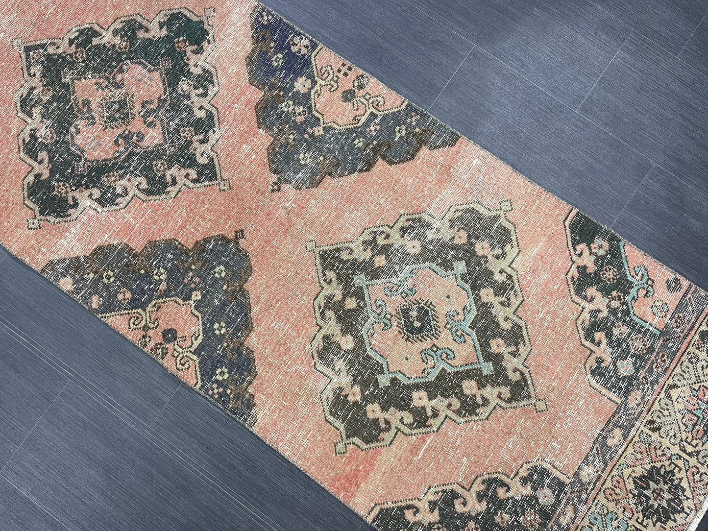 Vintage Runner Rug 2.7 x 12.3 Muted Hallway Runner Rug Kitchen Runner Rug Muted Wool Runner Rug Muted Oushak Rug Pretty Turkish Runner