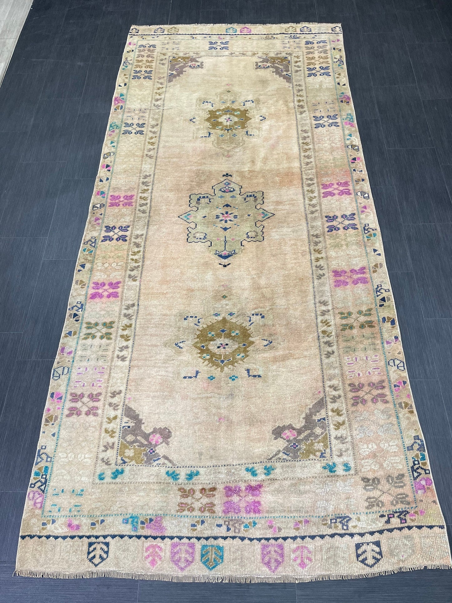 Muted  Handmade Runner 4.4 x 10 Runner Turkish Runner Rug Faded Vintage Runner Rug Hallway Runner Rug Neutral Kitchen Runner Rug Wool Runner