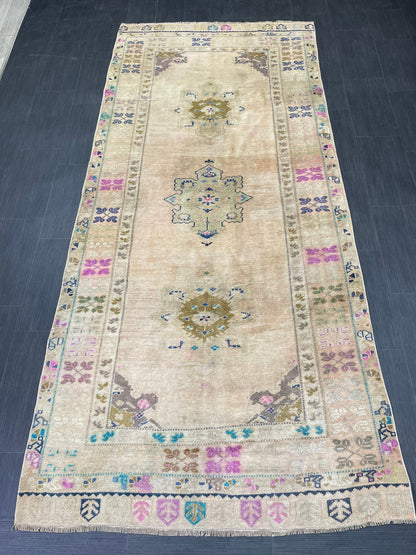 Muted  Handmade Runner 4.4 x 10 Runner Turkish Runner Rug Faded Vintage Runner Rug Hallway Runner Rug Neutral Kitchen Runner Rug Wool Runner