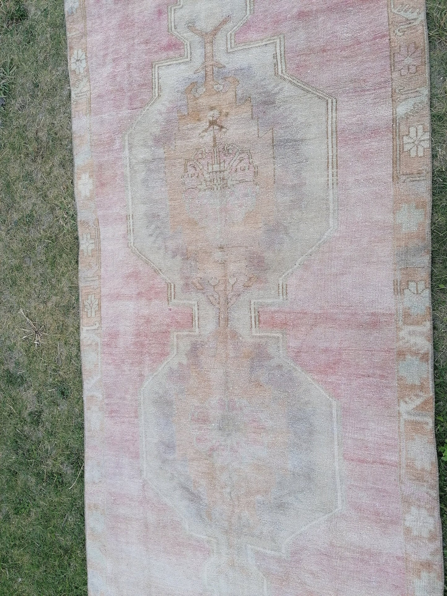 Oushak wool runner rug, vintage hallway runner 4'2x9'7 turkish hand made wool rug kitchen runner rug,