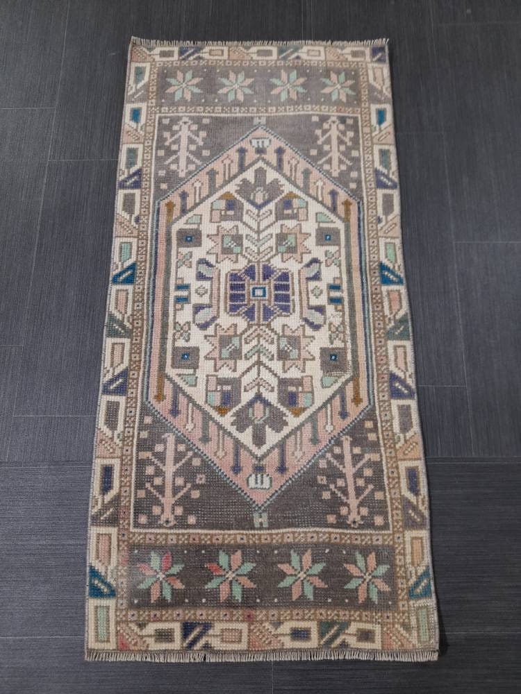 Vintage Turkish Rug Small Area Vintage Rug 1.8 x 3.7 Oushak Rug Vintage Mini Rug Hand Knotted Rug, Vintage Oriental Rug Kitchen Rug door mat