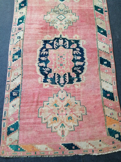 Handmade  Runner RUG TURKISH 4.4 x 10.9 Rug Vintage Oushak Runner Rug Vintage Runner Rug Wool Oriental Rug Vintage Turkish Rug