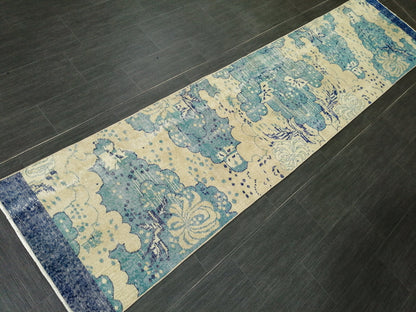 Oushak Runner Rug 10.5 X 2.5  Turkish Runner Rug Vintage Runner Rug  Beige and Blue Hallway Runner Rug Kitchen Runner Rug vinatgeturkish_rug