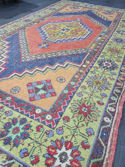 MUTED Large Vintage RUG TURKISH Oushak Rug 5 x 9.3 Vintage Oriental Rug Antique Persian Hand Made Rug Wool Turkish Anatolian Rug