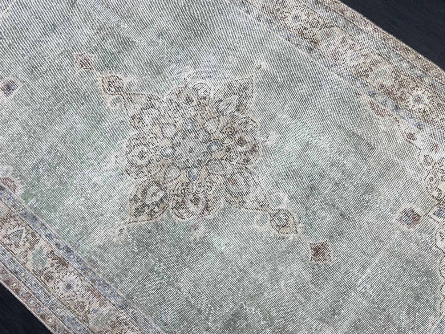 Green Vintage Rug Vintage 5.6 x 8.8 Hand Knotted Rug Wool Oushak Rug Hand Made Rugs Vintage Turkish Rug Persian Rug Distressed Rug