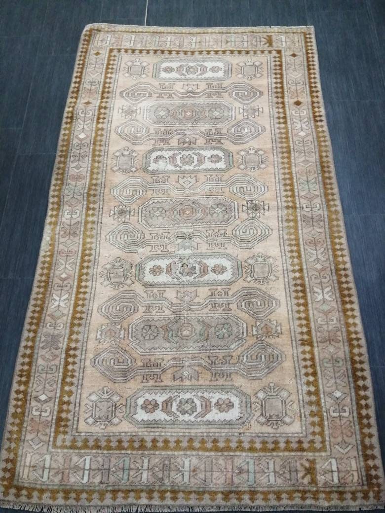 WOOL RUGS, 3.3 x 5.9 Vintage Turkish Oushak  Rug, Hand woven Rug, Persian Living Room Rug, Oriental Rug, Farmhouse Rug,Knotted Rug