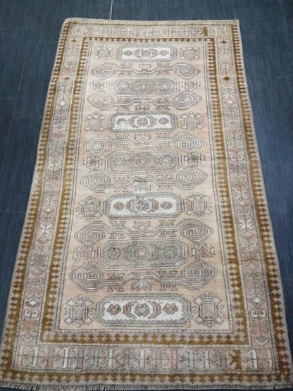 WOOL RUGS, 3.3 x 5.9 Vintage Turkish Oushak  Rug, Hand woven Rug, Persian Living Room Rug, Oriental Rug, Farmhouse Rug,Knotted Rug