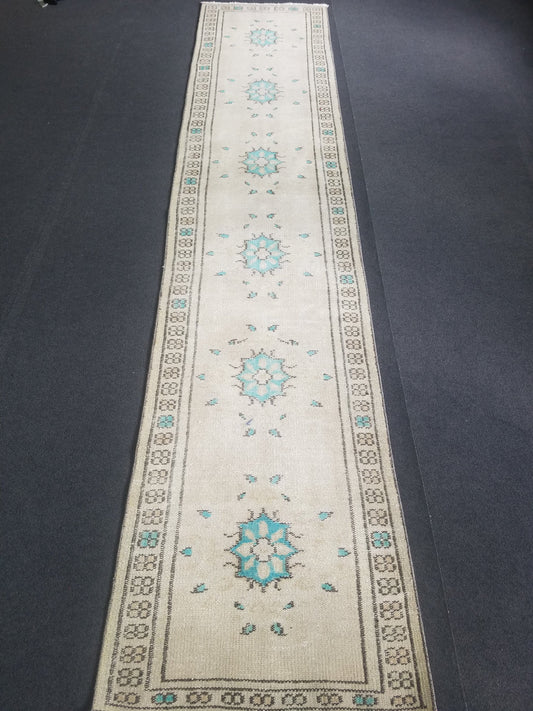 2.5 x 11.7 Muted soft colors runner rug - distressed vintage runner rug turkish oushak runner, hallway runner