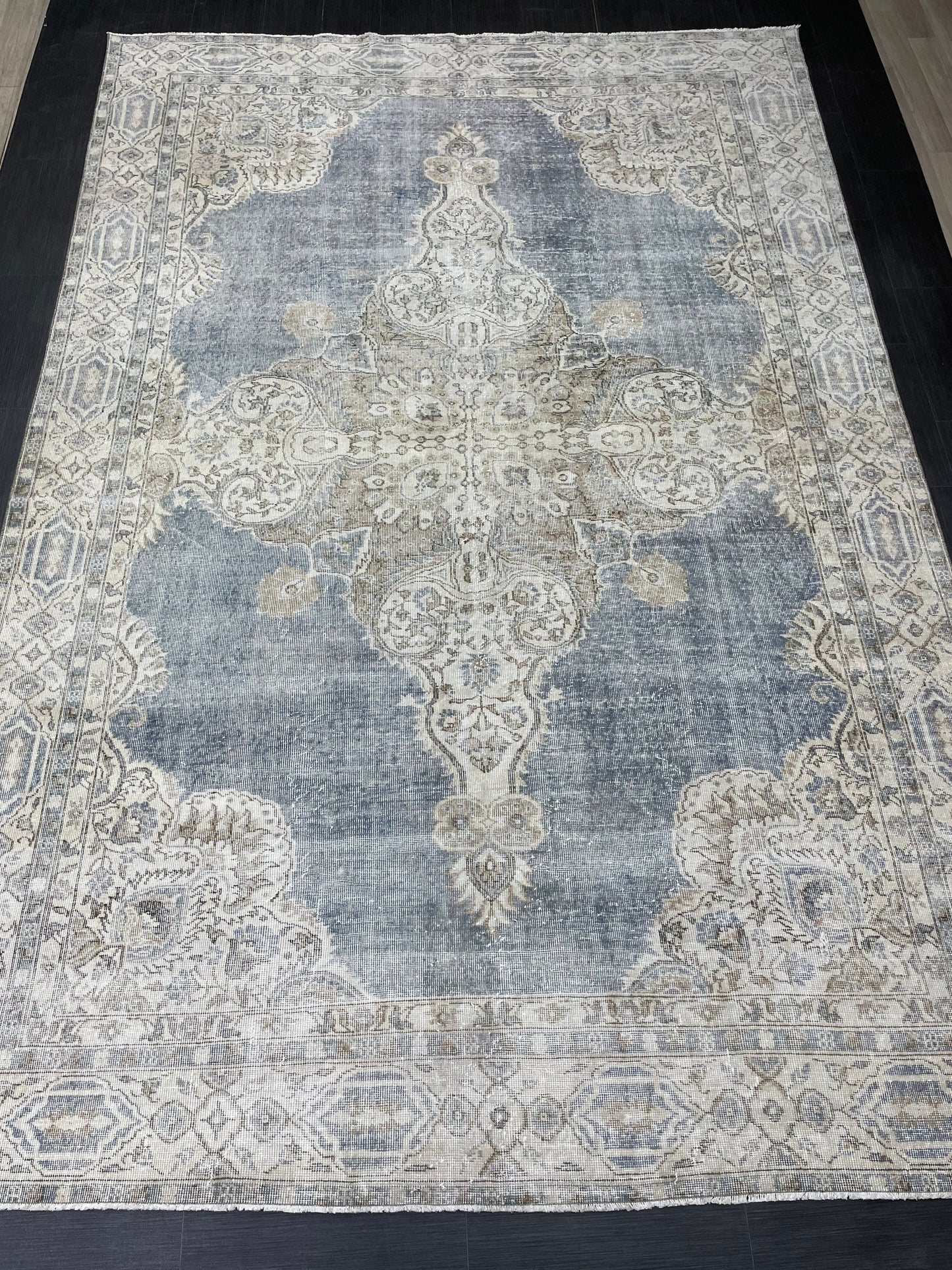 Denim Blue TURKISH HAND MADE Rug 7.7 x 11.5 Vintage Distressed Rug Oushak Rug   Traditional Rug Oriental Rug Vintage Floral Rug Wool Rug