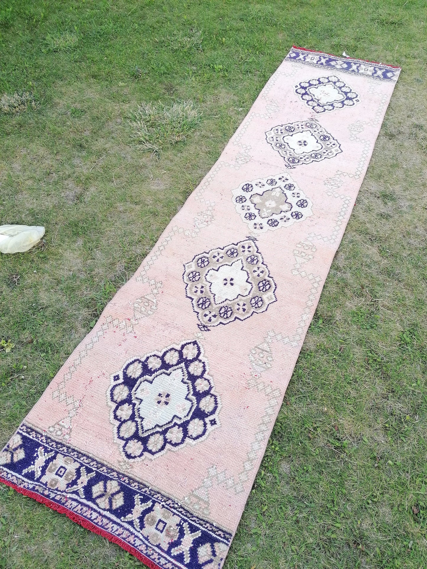 2'7x11 runner rug, vintage wool runner,pink runner rug, blue hallway runner rug kitchen runner rug wool runner rug