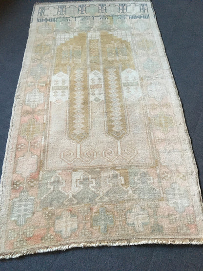 3x5.5 feet handmade natural wool kitchen area rug, vintage bedroom rug, turkish floral living room rug, large oushak bathroom rug, bohem rug