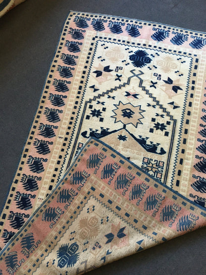 4x6 feet blue turkish living room floor large rug, handmade vintage bohemian rug, wide kitchen area wide rug, bedroom wool rug, bathroom rug