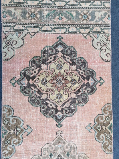 2'5x12'5 runner rug, oushak wool runner rug, vintage handmade runner, hallway runner rug, kitchen runner rug