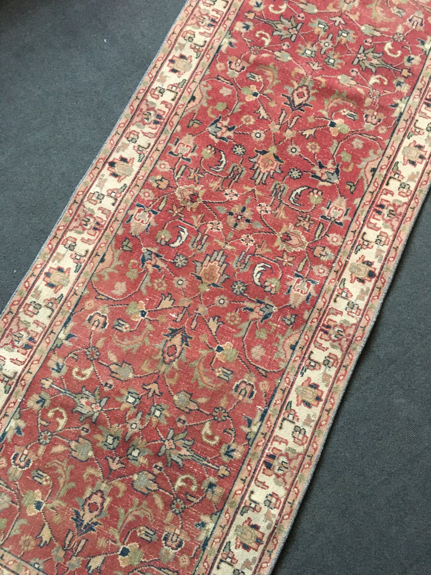 2.6x6.7 feet handmade floral living room area runner, vintage red retro kitchen runner, persian design long runner rug, old wool blue runner