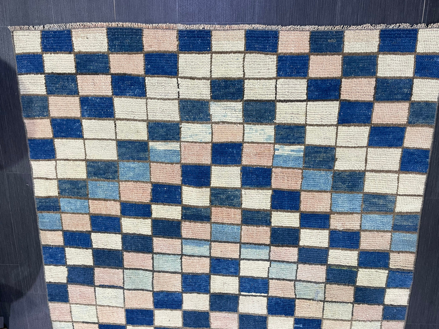 Persian Rug, Vintage 4.7 x 5.10 Rug, Navy Blue Hand Knotted Rug, HANDMADE Rug, Geometric Turkish Rug, Oushak Rug, Oriental Rug, Wool Rug