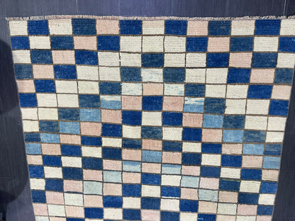 Persian Rug, Vintage 4.7 x 5.10 Rug, Navy Blue Hand Knotted Rug, HANDMADE Rug, Geometric Turkish Rug, Oushak Rug, Oriental Rug, Wool Rug