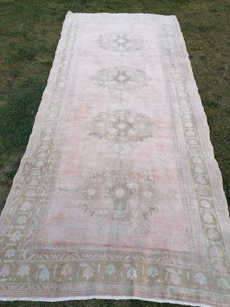 Muted vintage runner, oushak runner wool runner 5'2x12 handmade hallway runner, kitchen vintage anatolian rug