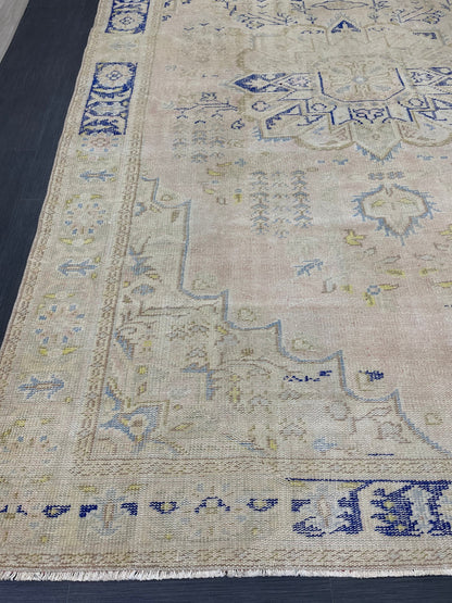 Large Distressed RUG 7x11 Muted TURKISH Antique Rug Vintage Persian Rug Vintage Rug Wool Oushak Rug HandMade Rug Hand Knotted Rug