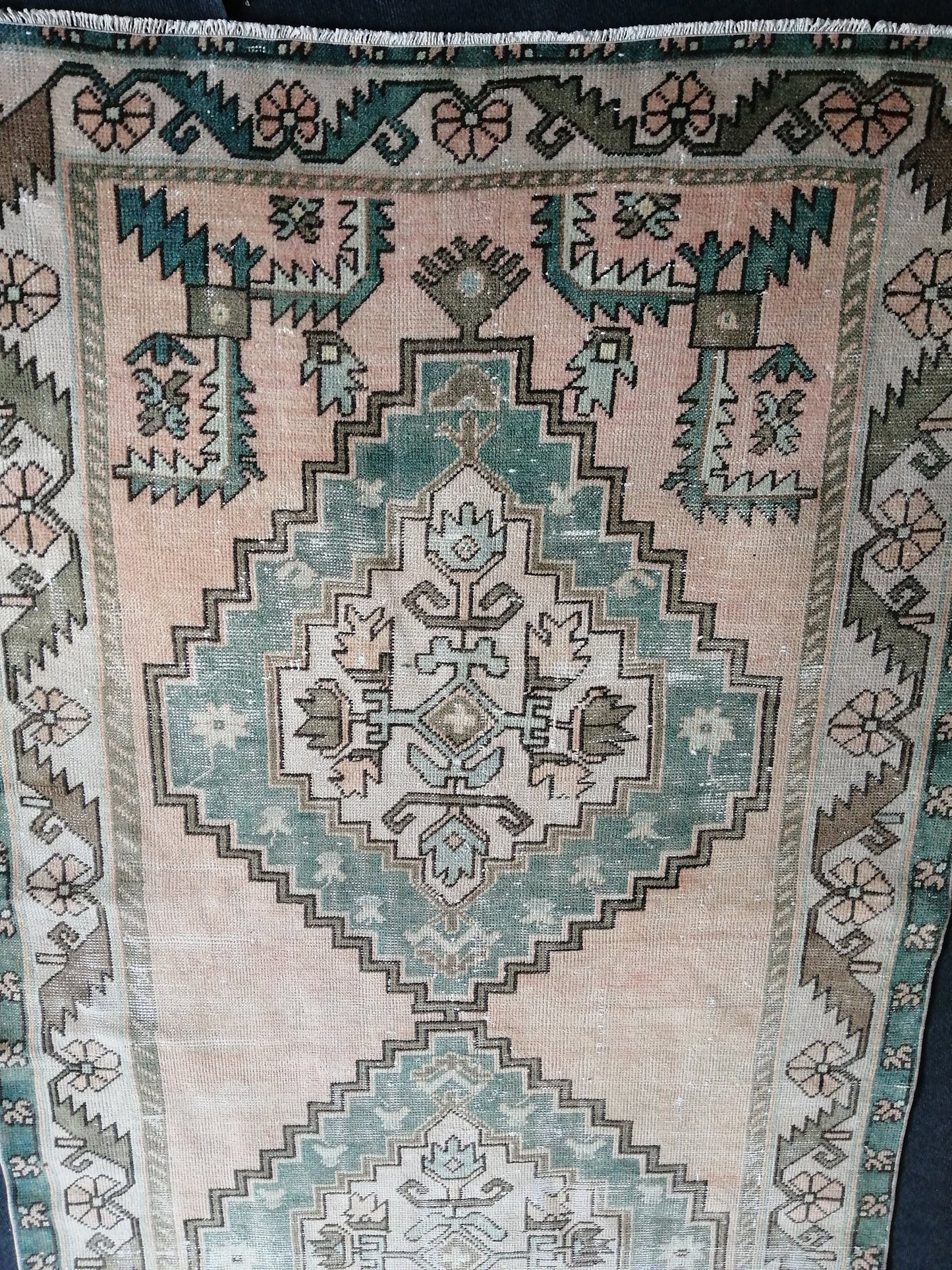 12.5 x 4.7 Large Vintage Rugs  TURKISH HAND MADE Rugs  Green Vintage Turkish Rugs   Oushak Rug  Turkish Oushak Rug, Vintage Oushak Rug