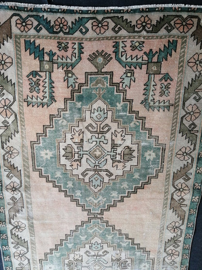 12.5 x 4.7 Large Vintage Rugs  TURKISH HAND MADE Rugs  Green Vintage Turkish Rugs   Oushak Rug  Turkish Oushak Rug, Vintage Oushak Rug
