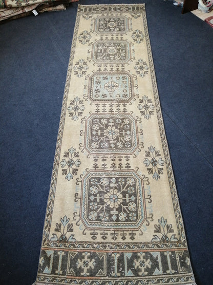 3.2 x 11.5 Muted Oushak Runner Rug Turkish Runner Rug Vintage Runner Rug Hallway Runner Rug Kitchen Runner Rug Wool Runner Rug Wool Rug