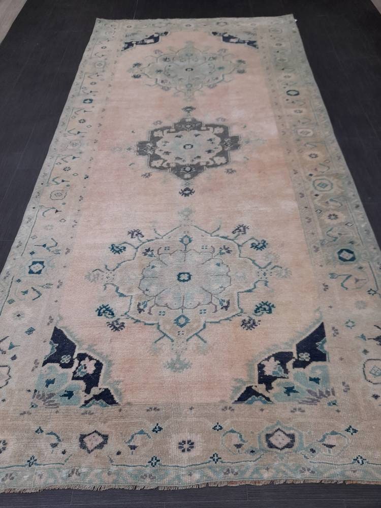 Muted Persian RUG Vintage Oushak Rug Large 5 x 10.5 Vintage Rug Wool Oriental Rug Hand Knotted Rugs Vintage Turkish Rug Muted Rug 5x10 rug