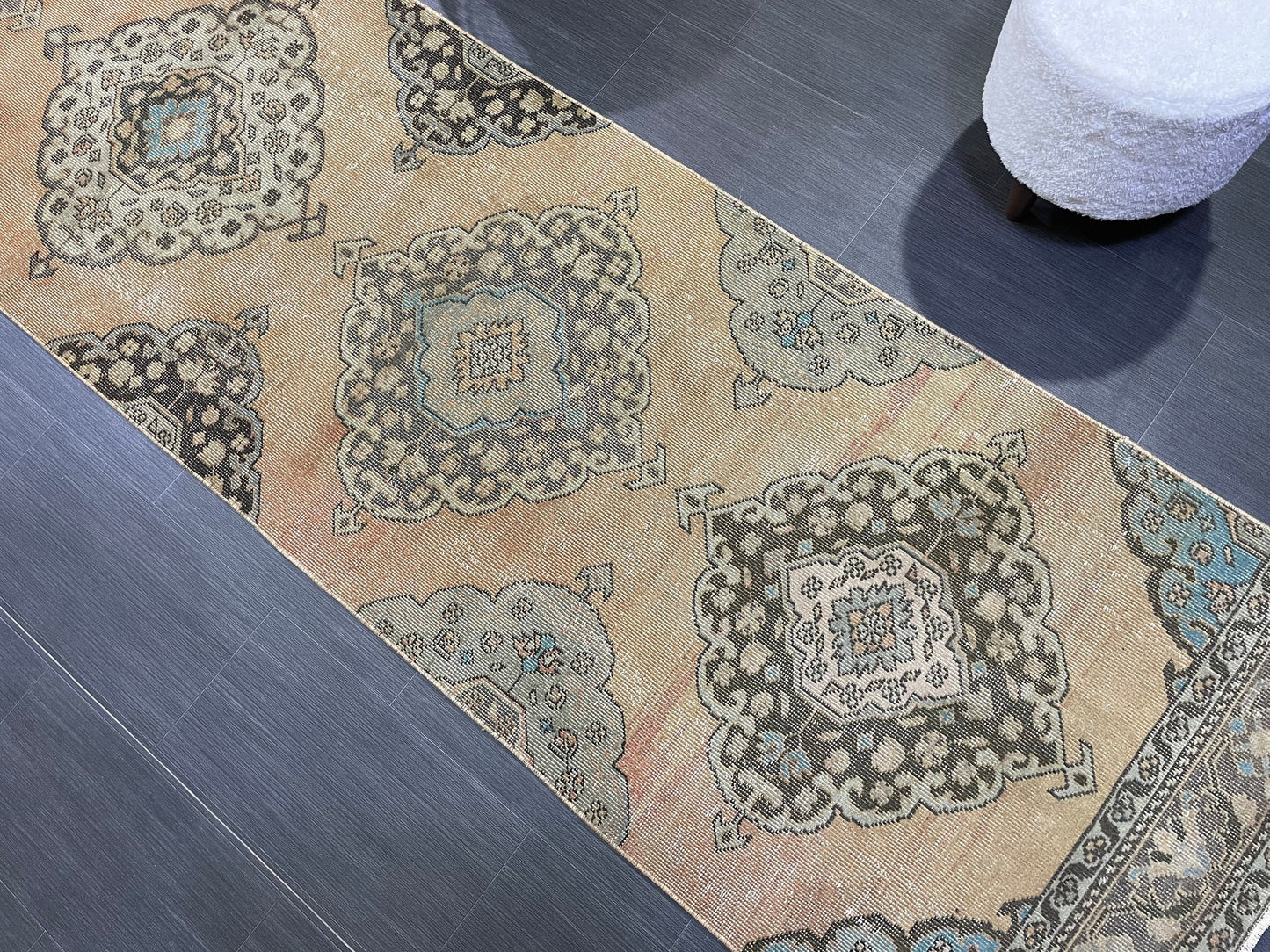 Muted RUNNER Rug, Handmade 2.10 x 13 RUNNER Rug,  Oushak Runner Rug, Vintage Turkish Rug, Oriental Runner Rug, Turkish Runner Persian Runner