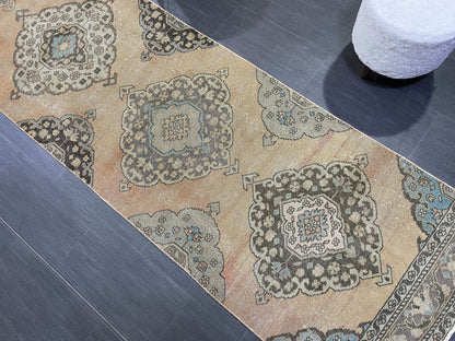 Muted RUNNER Rug, Handmade 2.10 x 13 RUNNER Rug,  Oushak Runner Rug, Vintage Turkish Rug, Oriental Runner Rug, Turkish Runner Persian Runner