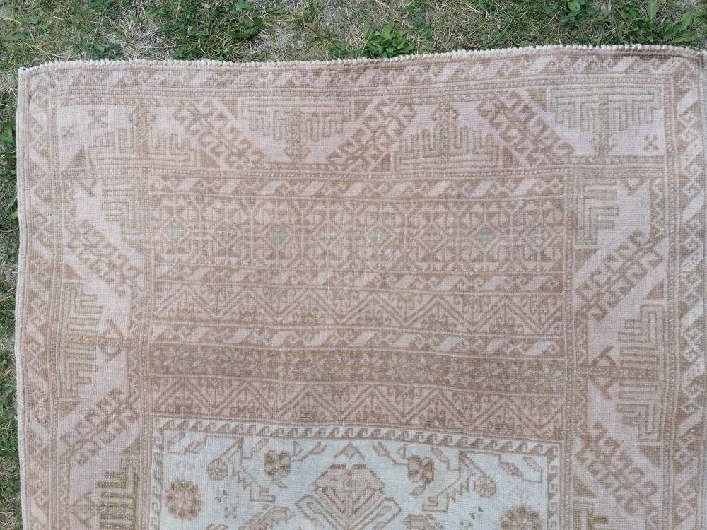 3x5 feet wool rug, faded vintage rug, oushak lounge rug, living room rug, bohemian rug, turkish rug, bathroom rug, kitchen rug, persian rug