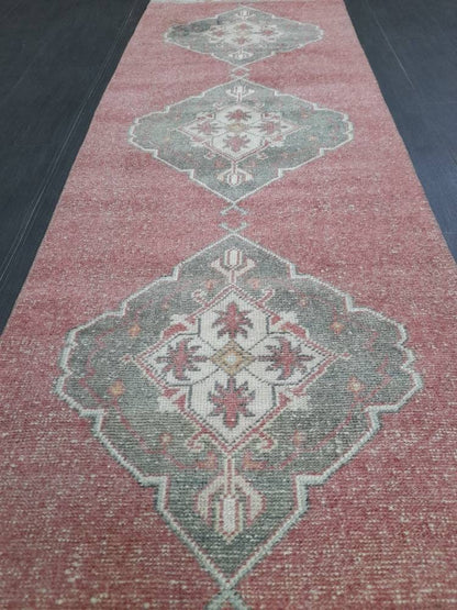 Oriental Runner Rug Turkish Runner Rug Vintage Runner Rug 2.6 x 10.7  Hallway Runner Rug Kitchen Runner Rug Wool Distressed Runner Rug
