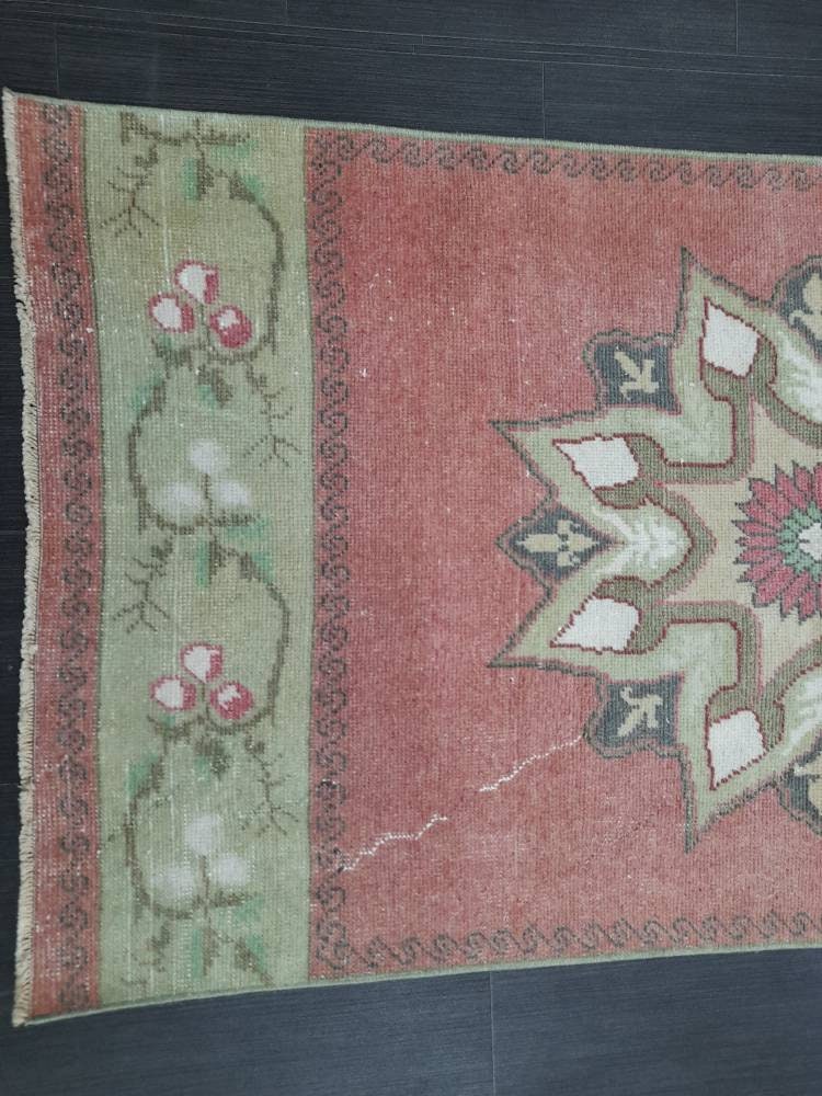 Vintage Wool Runner Rug Muted 2.9 x 10.7 Hand Made Runner Rug Turkish Runner Rug Vintage Runner Rug Hallway Runner Rug Wool Kitchen Runner