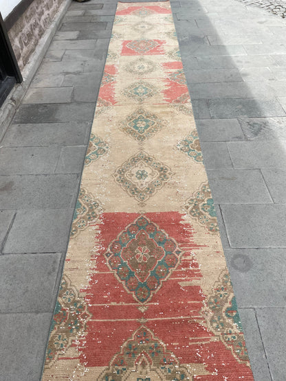 Muted Vintage Extra Long Turkish Runner Oushak  2.7 x 20.5 Stairs Runner Rug Vintage Runner XL Oriental Runner Staircase Handmade Runner