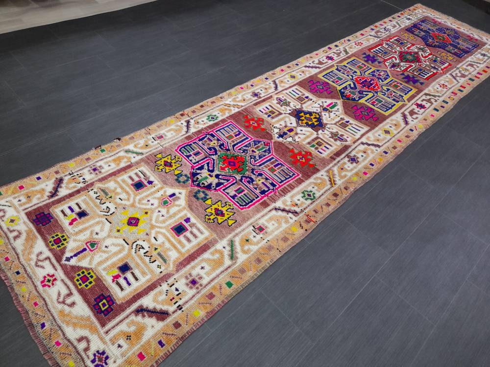 Oushak Runner Rug 3 x 11.5 Turkish Runner Rug Muted Vintage Runner Rug Hallway Runner Rug Kitchen Runner Rug Wool Staircase Runner Rug