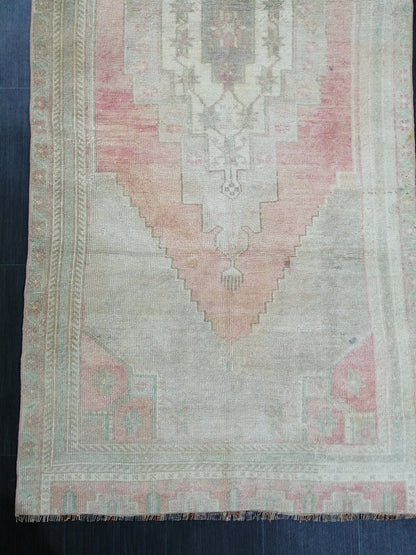 3.7 x 9 Muted Oushak Runner Rug Turkish Runner Rug Vintage Runner Rug Hallway Runner Rug Kitchen Runner Rug Wool Runner Rug