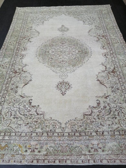 Vintage Rug Neutral TURKISH Muted HAND MADE Rug Muted Rug 6.9 x 10.3 Muted Turkish Oushak Rug, Vintage Oriental Rug, Muted 7x10 Persian Rug