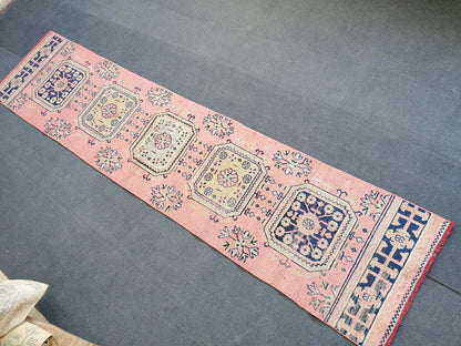 11'7x2'7 pink turkish runner  blue runner rug vintage green oushak runner kitchen runner rug hallway runner rug vintage runner oushak runner
