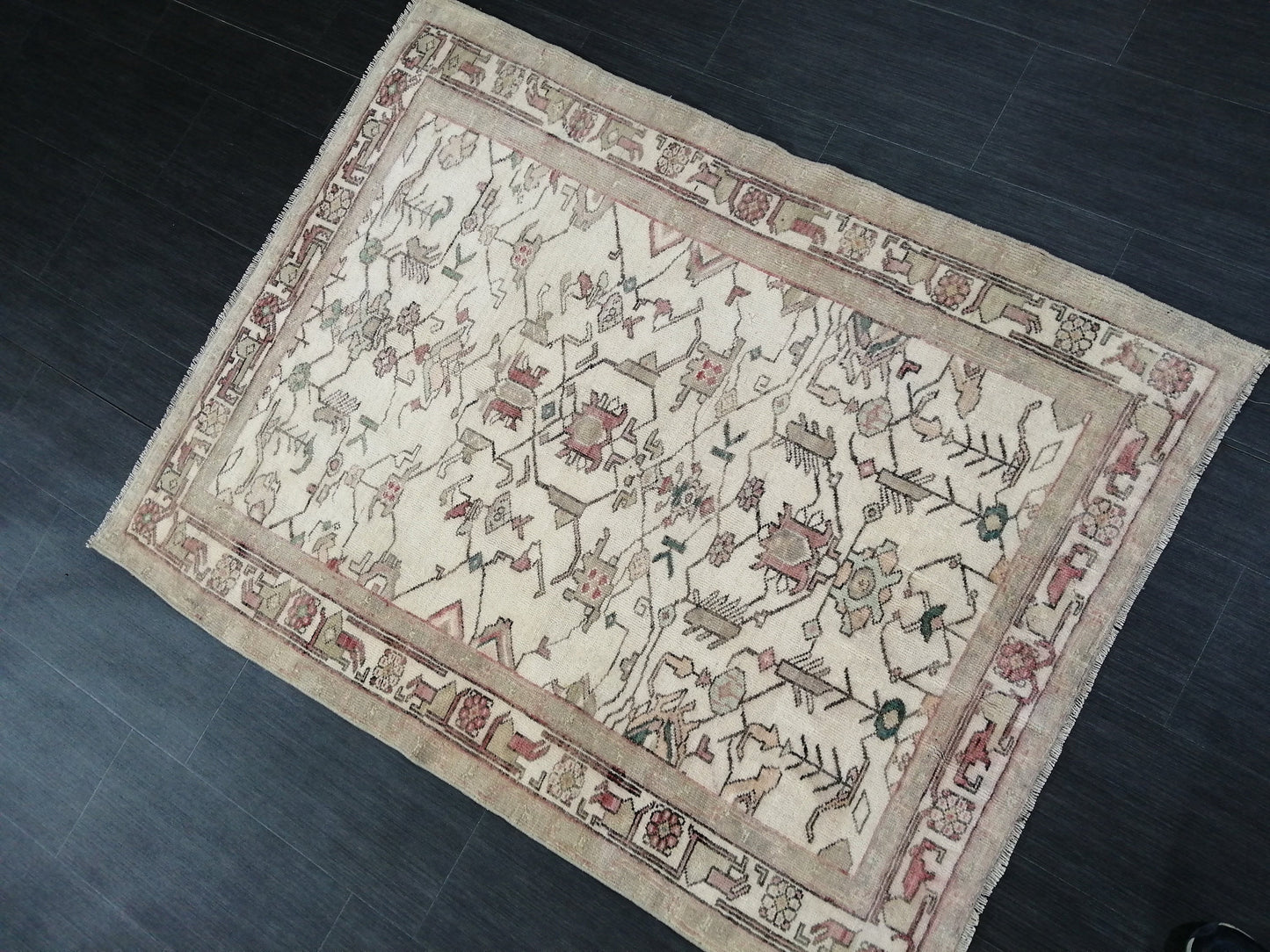 4 X 5 OUSHAK RUG Wool TURKISH Oushak Rug Vintage Oushak Runner Rug Vintage Hand Made Rugs Vintage Turkish Rug