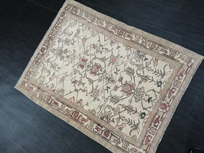 4 X 5 OUSHAK RUG Wool TURKISH Oushak Rug Vintage Oushak Runner Rug Vintage Hand Made Rugs Vintage Turkish Rug