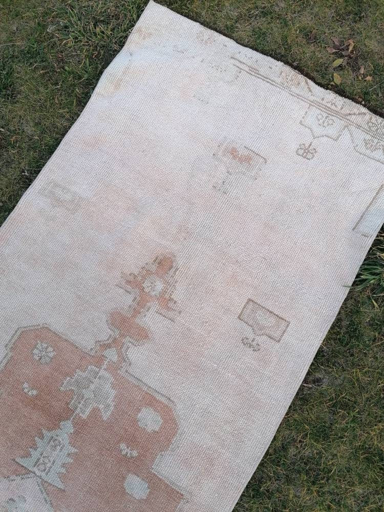 2'10x9'7 muted vintage runner, oushak runner rug, hallway runner, kitchen vintage anatolian rug
