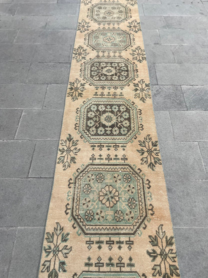 Muted Vintage Extra Long Turkish Runner Distressed 2.4 x 22.2 Stairs Runner Rug Vintage Runner XL Oriental Runner Staircase Handmade Runner