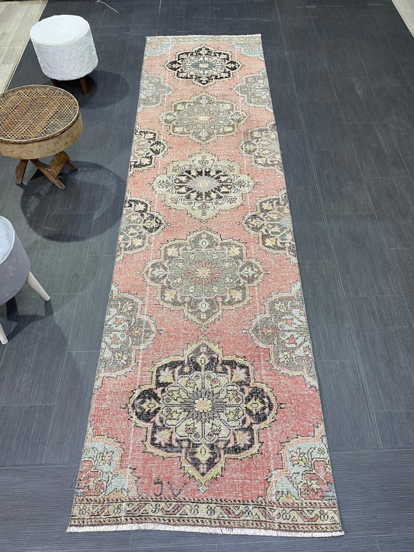 VINTAGE RUNNER Rug, Distressed Turkish 2.10 x 10.7 Runner Rug, Oushak Runner Rug, Hand woven Rug, Oriental runner Rug