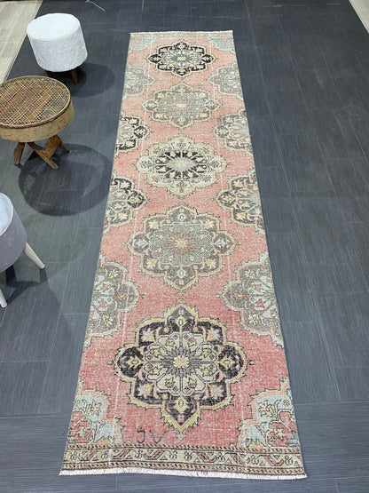 VINTAGE RUNNER Rug, Distressed Turkish 2.10 x 10.7 Runner Rug, Oushak Runner Rug, Hand woven Rug, Oriental runner Rug