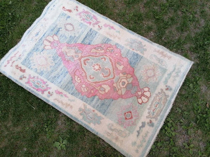 Oushak turkish wool rug 2'11x4'5 new production oushak handmade rug, living room rug, bohemian rug
